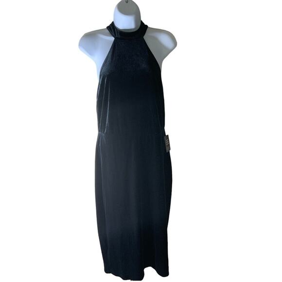 Express Halter Black Velvet Long Dress Medium Shiny Zip Closure Cocktail Party - Picture 1 of 9